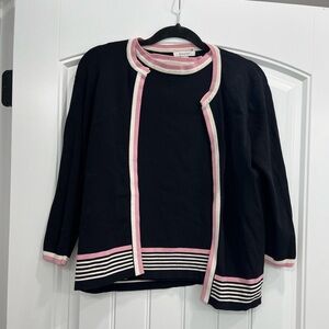 Dressbarn Black Cardigan with Pink Trim